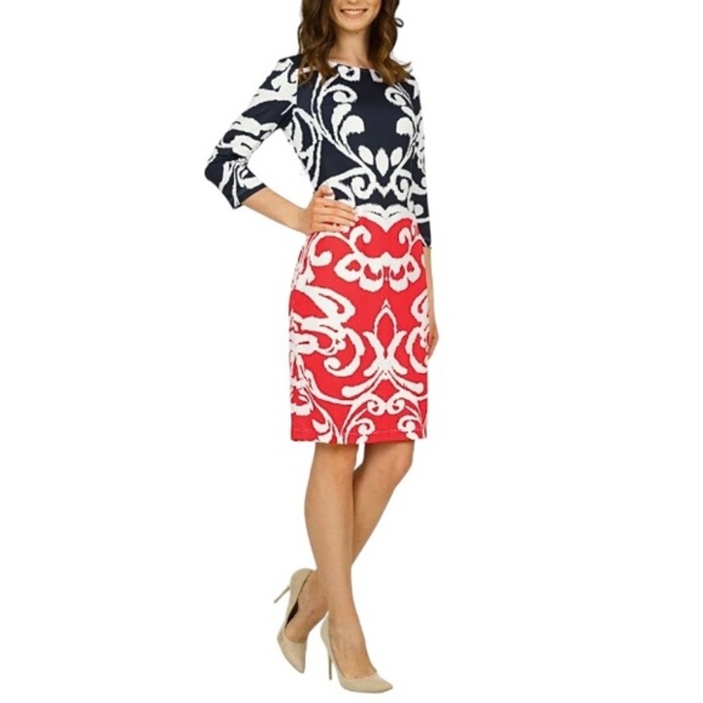 Eliza J EJ4M6188 Black White Orange Short Sleeve Exposed Zipper Sheath Dress 6